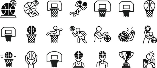 Basketball icon set, 21 sports vector symbols isolated PNG with Transparent Background © Rana