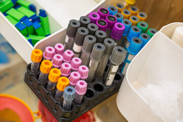 Obraz na płótnie Canvas Blood collection tubes prepared for laboratory testing