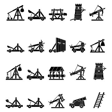 Medieval Siege Weapon and Ancient Warfare Artillery Silhouette Set