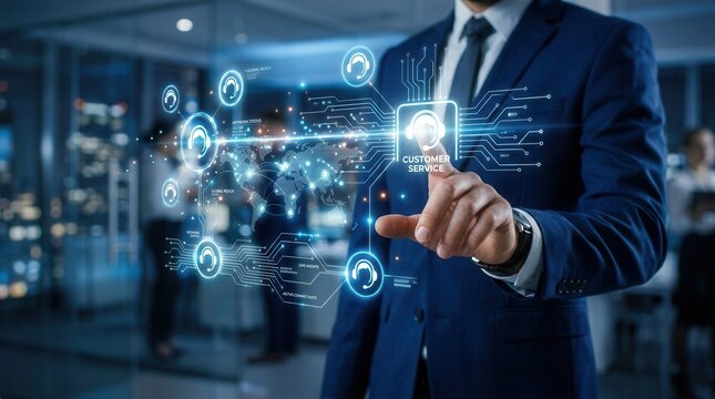 Professional IT assistance and help center concept featuring multi-channel service and live agents.