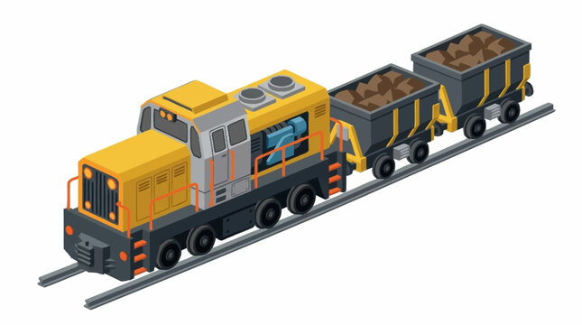 Yellow industrial locomotive pulling freight cars on tracks.