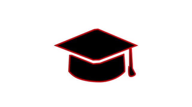 mortarboard hat education icon symbol red in out 4K video animation