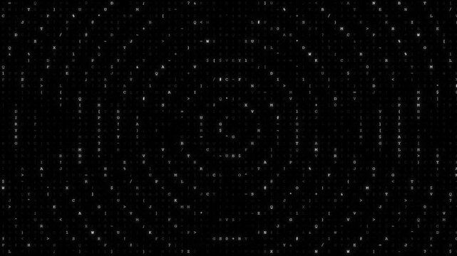 Abstract White Matrix Data Stream Ripple Concentric Circle Circular Wave Of Cyber Code Alphanumeric Text Digital Technology Background Loop