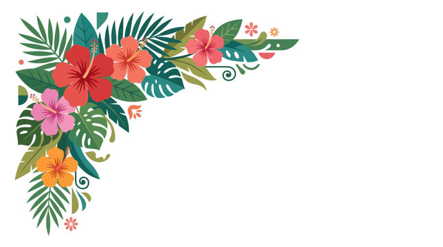 Tropical Floral Corner Decoration with Leaves and Flowers