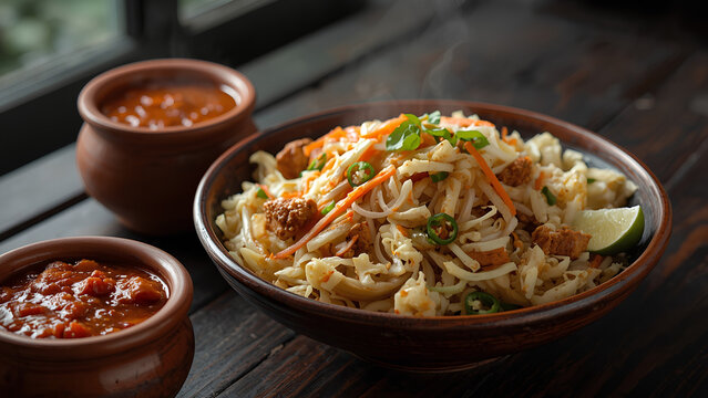 Sri Lankan chicken kottu roti served hot in a bowl with spicy gravy