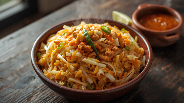 Sri Lankan chicken kottu roti served hot in a bowl with spicy gravy