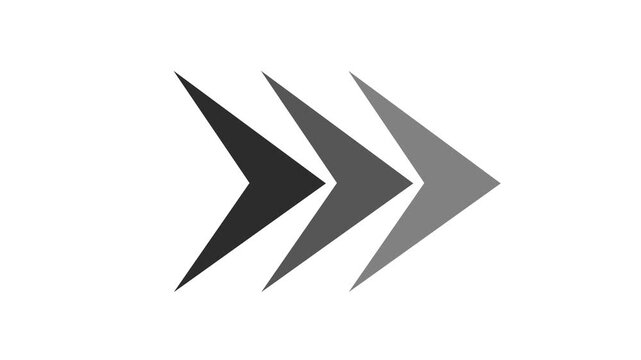 Black and white fast forward arrow transitions animation on white background.high resolution animation