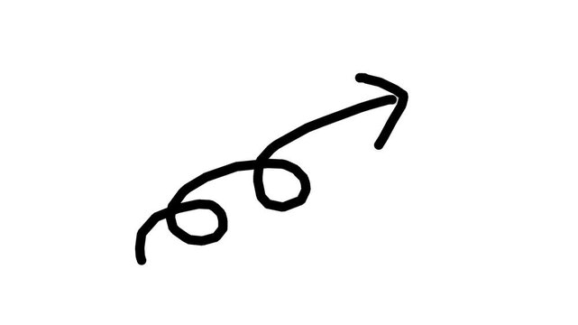 Hand drawn doodle arrow line animation pointing up and right on white background.