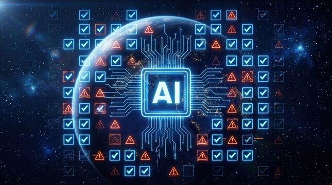A digital concept of AI processing errors and misinformation within a futuristic neural network.