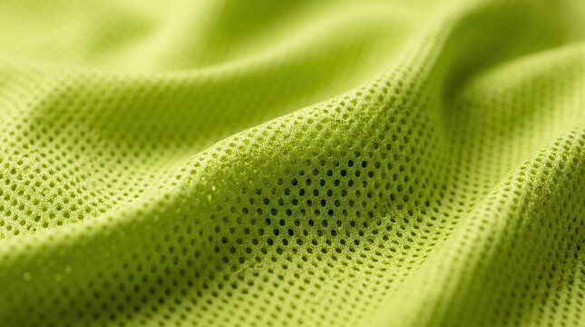 Draped lime green polyester mesh fabric showing breathable honeycomb texture.