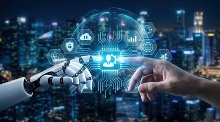Fototapeta premium Seamless digital services and intelligent operations achieved through AI system integration.