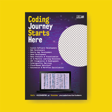 Coding Camp And Robotics Flyer Poster Template, STEM Education Layout Design, Programming Class Promotion, AI Learning Technology Course Advertisement, Editable Brochure Cover Leaflet Vector Template