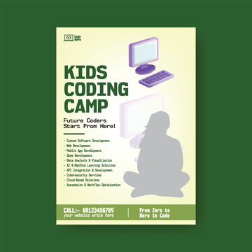Kids Programming And Robotics Camp Flyer Template, AI Learning Poster Design, Coding Education Promotion, STEM Technology Course Brochure Cover, Editable Print Leaflet Layout for education workshop