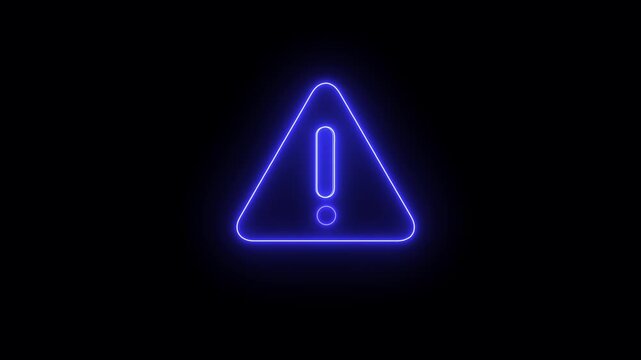 A futuristic neon warning animation featuring a glowing triangular warning icon with an animated exclamation mark at the center.