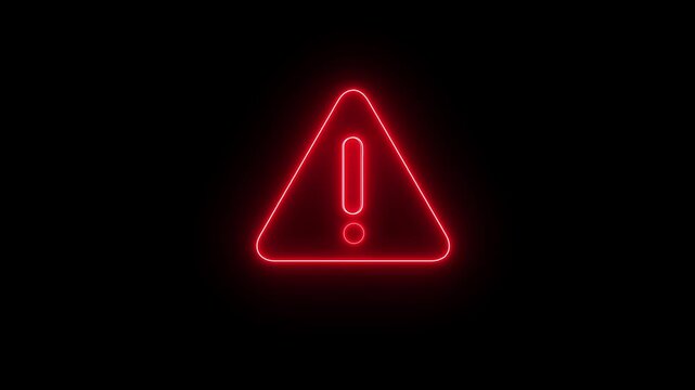A futuristic neon warning animation featuring a glowing triangular warning icon with an animated exclamation mark at the center.