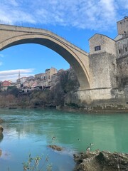 Naklejka premium bridge over the river Historic Stari Most bridge over the Neretva River in Mostar Bosnia and Herzegovina