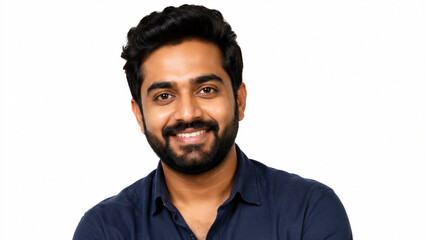 Obraz premium Man smiling and looking at camera on white background studio portrait