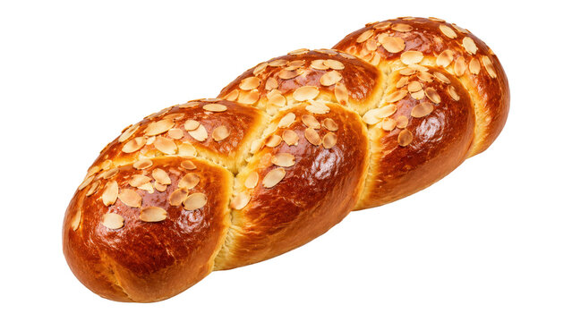 Braided Sweet Bread with Sliced Almonds Isolated