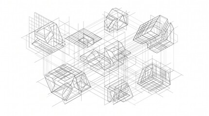 Obraz premium Abstract geometric architectural wireframe designs for designers background isometric view