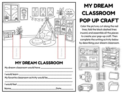 My Dream Classroom Pop-Up Craft for Kids | Printable 3D Classroom Activity with Creative Writing Prompt, Color, Cut & Build Paper Craft, Back to School Project, Classroom Design Activity, Printable ST