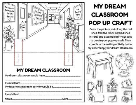 My Dream Classroom Pop-Up Craft for Kids | Printable 3D Classroom Activity with Creative Writing Prompt, Color, Cut & Build Paper Craft, Back to School Project, Classroom Design Activity, Printable ST