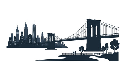 Obraz premium New York City Skyline Silhouette with Brooklyn Bridge and Park