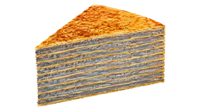 Crepe Cake Slice with Purple Berry Filling Isolated
