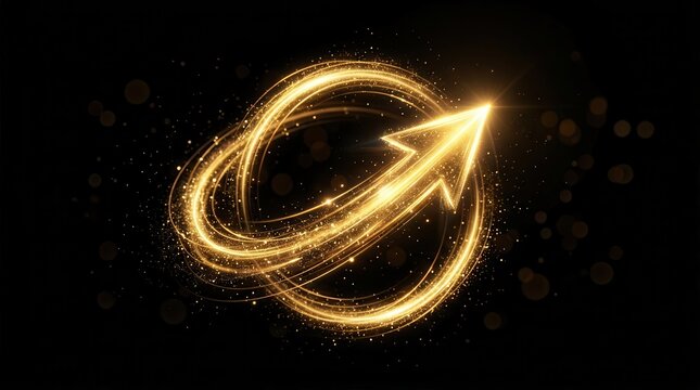 Golden light trail arrow in a continuous loop for business improvement concept.