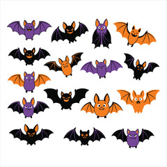 Fototapeta premium Cute halloween bats collection vector set of cartoon bat characters