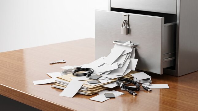 Cyber Hygiene Concept With Overflowing Drawer And Digital Clutter