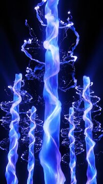 Abstract Blue Energy Vortexes Swirling in Darkness.