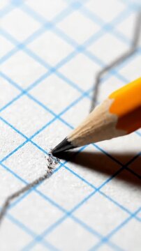 Close-up of a pencil drawing a line on graph paper.