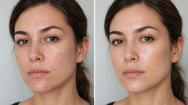 Skincare Comparison Portrait With Uneven Complexion and Healthy Glowing Clear Skin