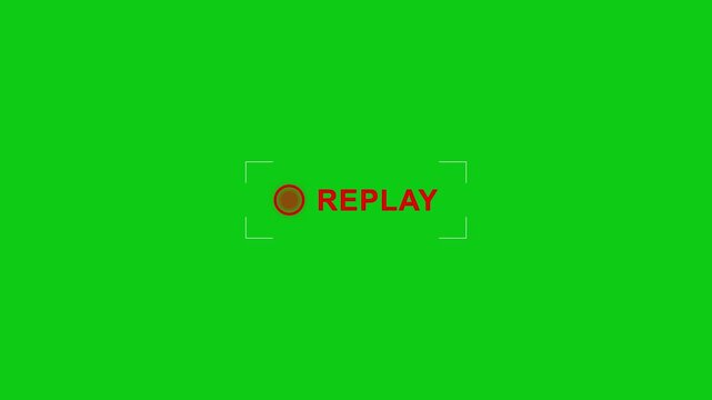 Simple replay sign icon animation on green background. Modern replay text. 4k quality video