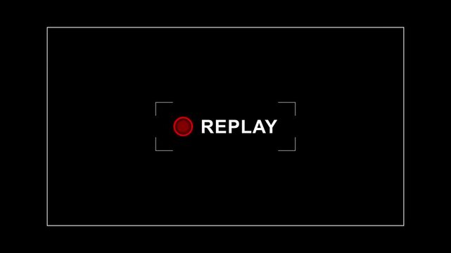 Simple replay sign icon animation on black background. Modern replay text. 4k quality video