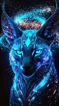 Mystical Blue Lynx Creature with Glowing Eyes and Cosmic Sparkles.