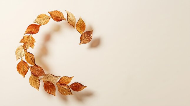 Autumn leaves arranged in circular shape on light background