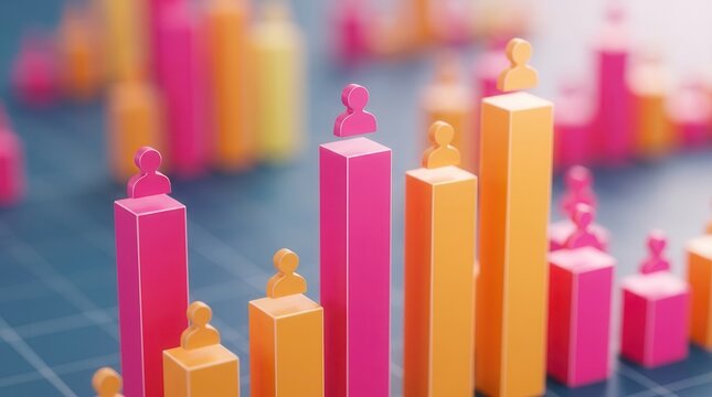 Gender demographic infographic showing higher life expectancy for women using colorful 3D bars.