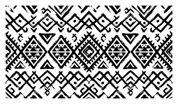 Ethnic geometric pattern with tribal motifs in hand drawn ink brush style