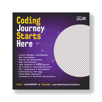 AI Learning Kids Coding Programming Robotics Social Media Instagram posts Ads banners Template for Education Technology square Flyer Poster Design Digital STEM Course Promotion Advertisement Template