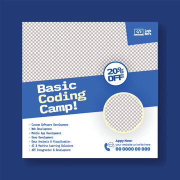 AI Learning Coding Programming Robotics Instagram Post Ads Template Kids Education Technology Banner Flyer Poster, Digital STEM Course Promotion Social Media Advertisement Creative Layout Template