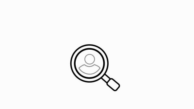 User profile search icon with magnifying glass for recruitment and identification.. 4k animation video