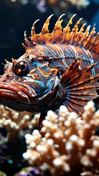 Scorpionfish Underwater Close-up Portrait.