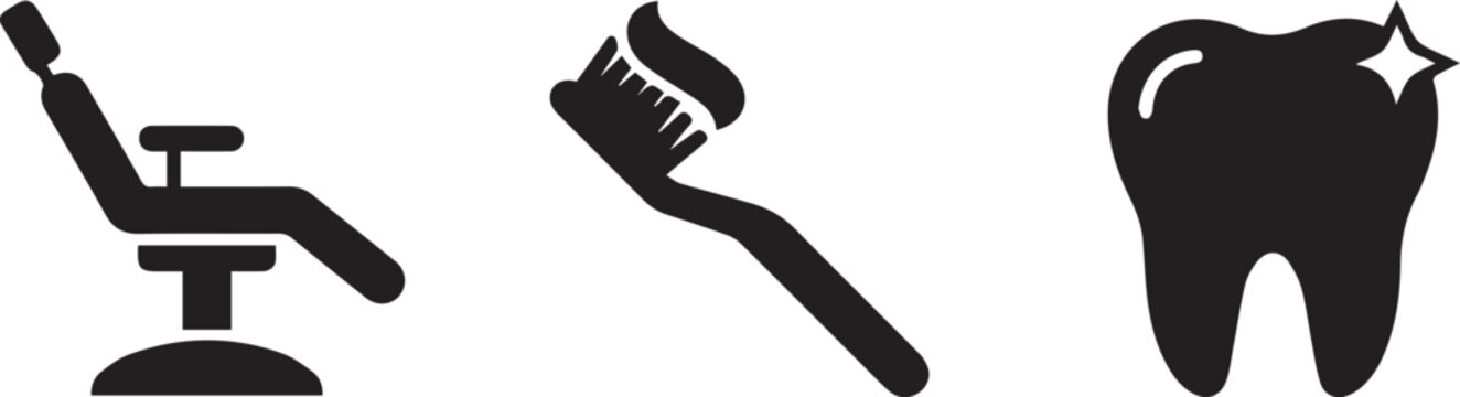 Dental hygiene tools on white background. Toothbrush, toothpaste, and molar illustration for oral care products.