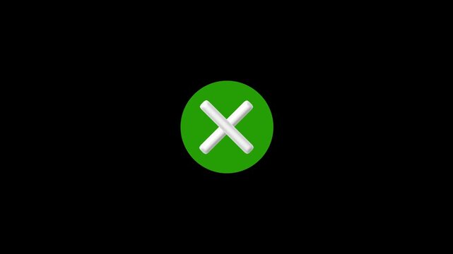 Cross icon ideal for concept approval or rejection white color animation. Black background 4k video.