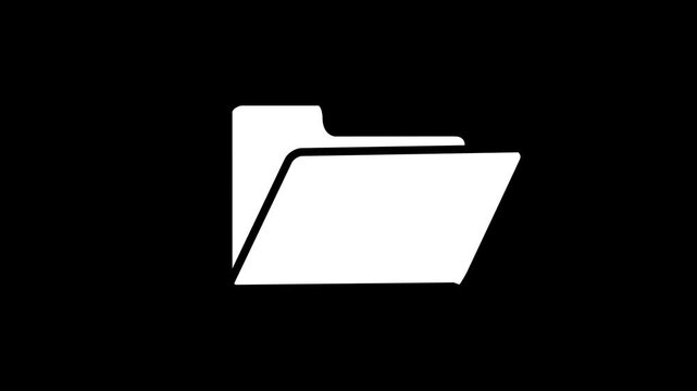 Modern White Folder Icon Animating Open, Concept of Digital Data Transfer, Cyber Security, Content Management System, and Computing Cloud Directory on Black Background