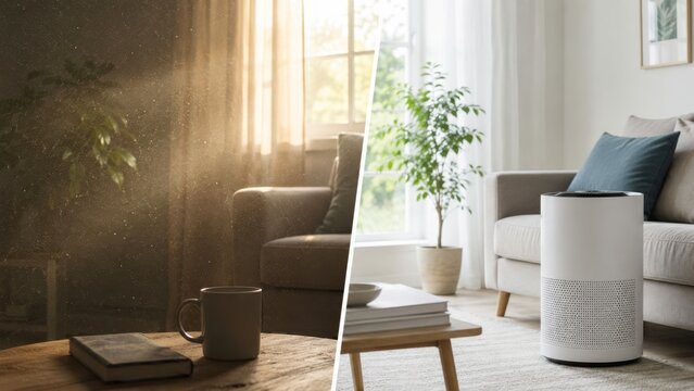 Dusty air versus air purifier in a clean room