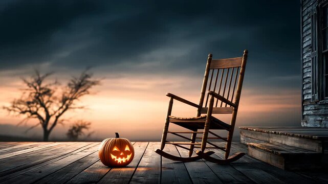 Empty Rocking Chair on Farmhouse Porch