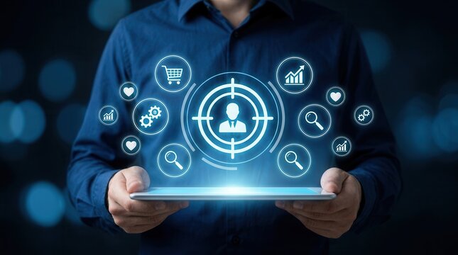Digital visualization of customer centric strategies and personalization marketing for a target customer.