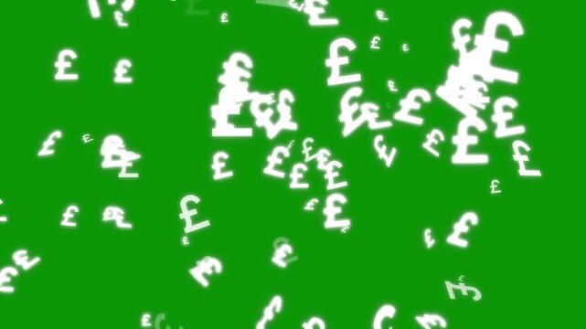 Animation icon or emblem of gbp logo or pound, shape, design, text, element, symbol alpha channel, green background, ultra premium overlay optimized for uk mobile finance content, 4k loop